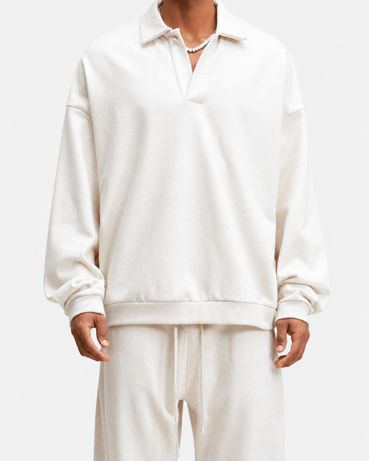 Half-Placket Polo Collar Oversized Sweatshirt