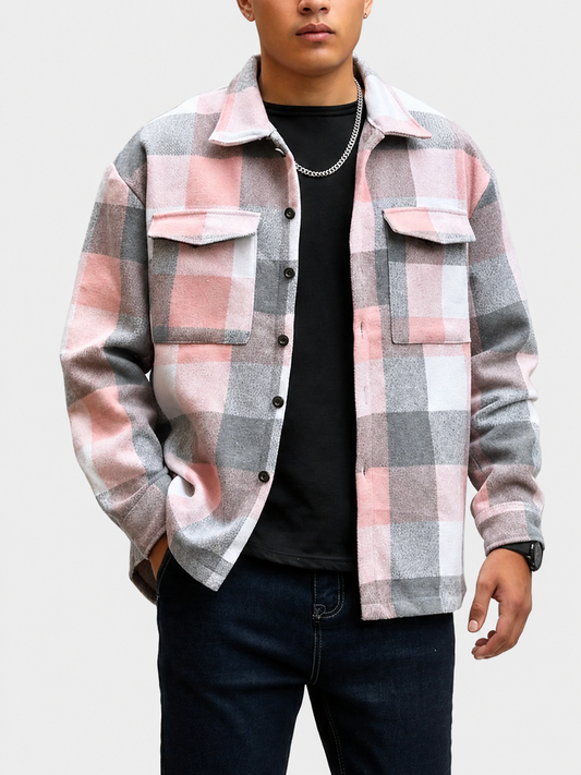 Chaqueta de cuadros con bolsillo para hombre