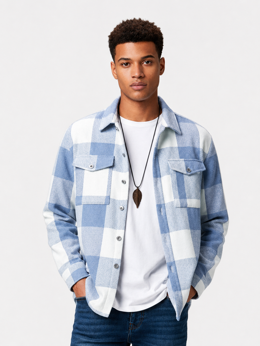 Chaqueta de cuadros con bolsillo para hombre
