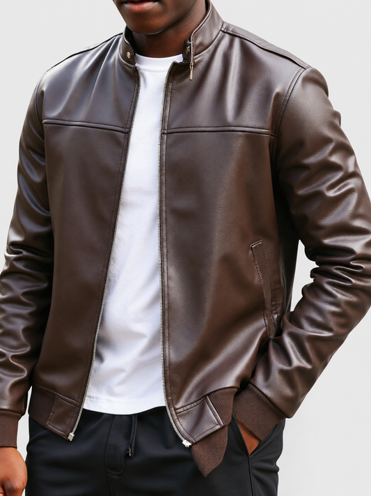 Chaqueta retro casual de cuero PU para hombre