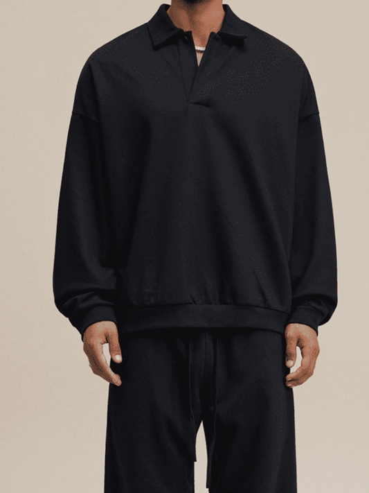 Half-Placket Polo Collar Oversized Sweatshirt
