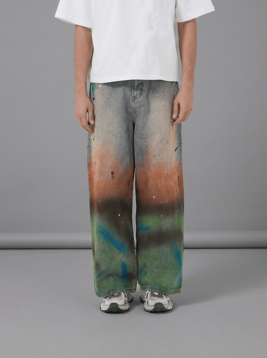 Paint Splatter Vintage Washed Oversized Wide-Leg Jeans