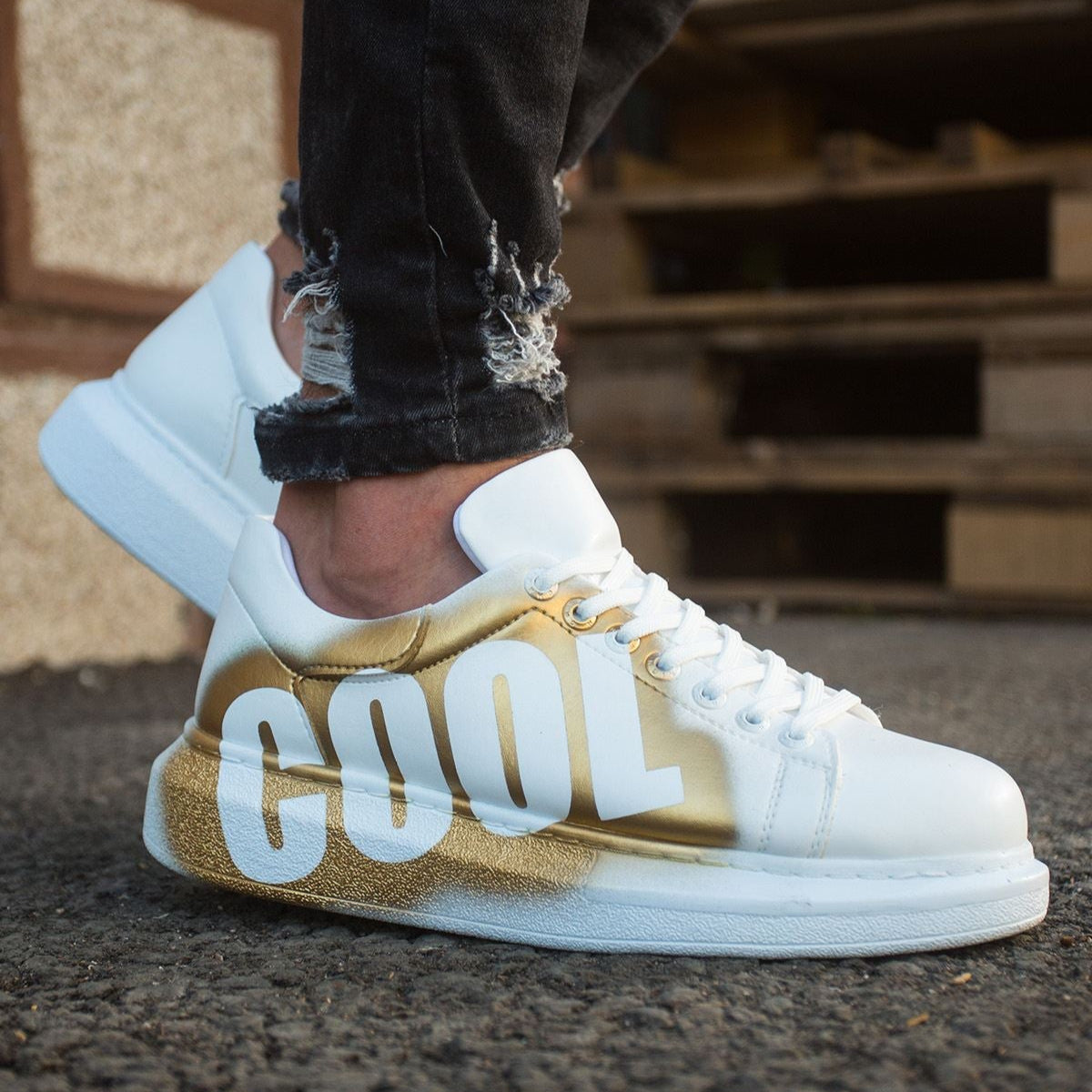 Hand-Painted Customized Sneakers for Men by Apollo Moda | Nestor COOL Gold