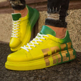 Hand-Painted Customized Sneakers for Men by Apollo Moda | Genova "FREE" Yellow/Green