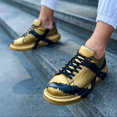Hand-Painted Customized Sneakers for Men by Apollo Moda | Genova Gold & Black