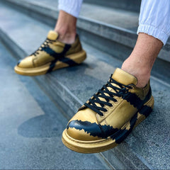 Hand-Painted Customized Sneakers for Women by Apollo Moda | Genova Gold & Black