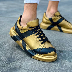 Hand-Painted Customized Sneakers for Women by Apollo Moda | Genova Gold & Black