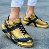 Hand-Painted Customized Sneakers for Men by Apollo Moda | Genova Gold & Black