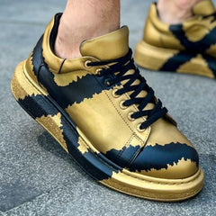 Hand-Painted Customized Sneakers for Men by Apollo Moda | Genova Gold & Black