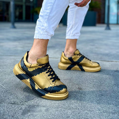Hand-Painted Customized Sneakers for Men by Apollo Moda | Genova Gold & Black
