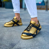 Hand-Painted Customized Sneakers for Women by Apollo Moda | Genova Gold & Black