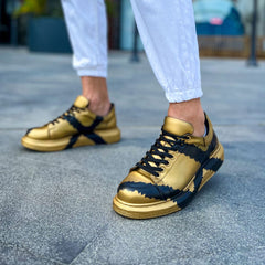Hand-Painted Customized Sneakers for Women by Apollo Moda | Genova Gold & Black