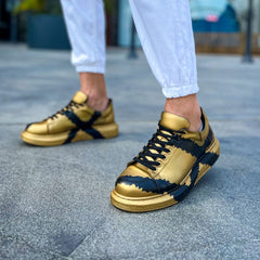 Hand-Painted Customized Sneakers for Men by Apollo Moda | Genova Gold & Black