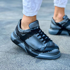 Hand-Painted Customized Sneakers for Men by Apollo Moda | Lisbon Grey & Black
