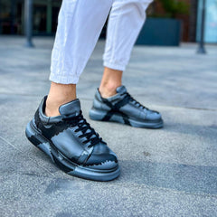 Hand-Painted Customized Sneakers for Men by Apollo Moda | Lisbon Grey & Black
