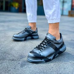Hand-Painted Customized Sneakers for Men by Apollo Moda | Lisbon Grey & Black