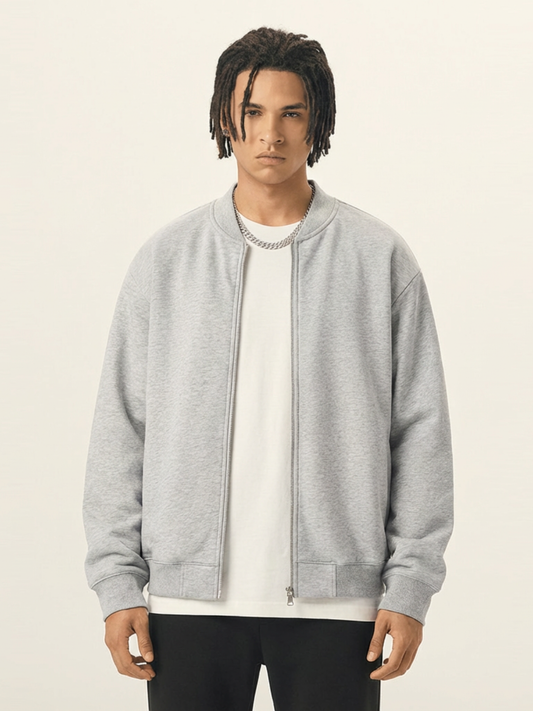 Apollo Grey Fleece Zip-Up Baseball Jacket