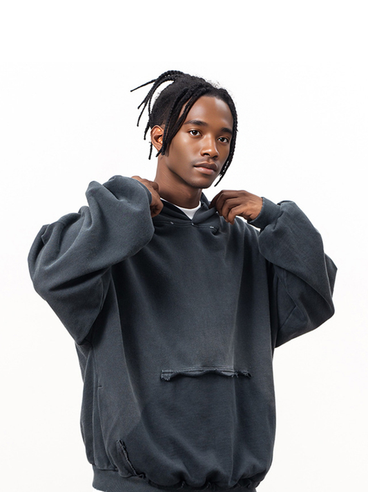 Sweat à capuche effet vieilli avec poche inversée (440 g/m²) 