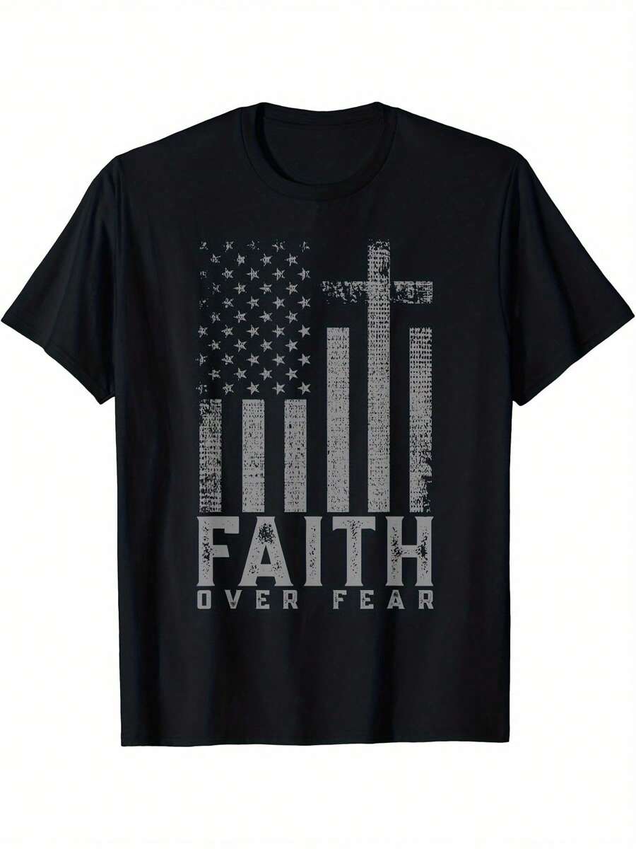 Faith Over Fear Cool American USA Flag T-Shirt