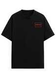 Black t-shirt with a red 'APOLLO' logo on a white background