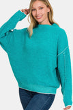 Zenana Exposed Seam Mock Neck Long Sleeve Sweater