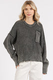 Mittoshop Distressed Hem Round Neck Dropped Shoulder Sweater