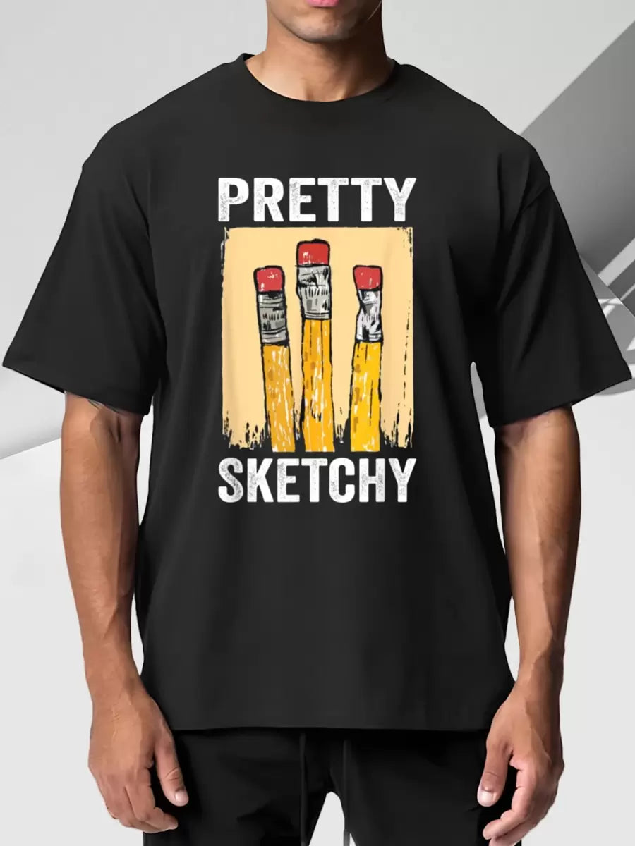 Artist Pencils Printed Men's Vintage Casual T-Shirt