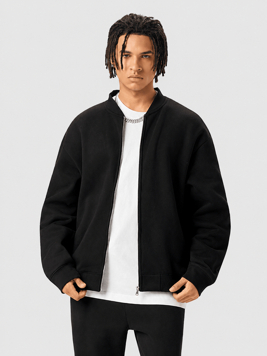Chaqueta de béisbol con cremallera de forro polar negra Apollo