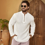 Men's Button Front Half-Placket Long Sleeve Shirt