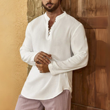 Men's Button Front Half-Placket Long Sleeve Shirt