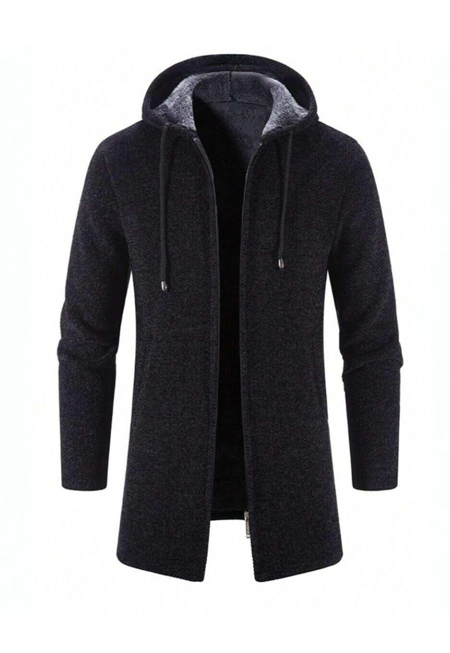 Men's Solid Color Zip Up Drawstring Hooded Fleece Jacket