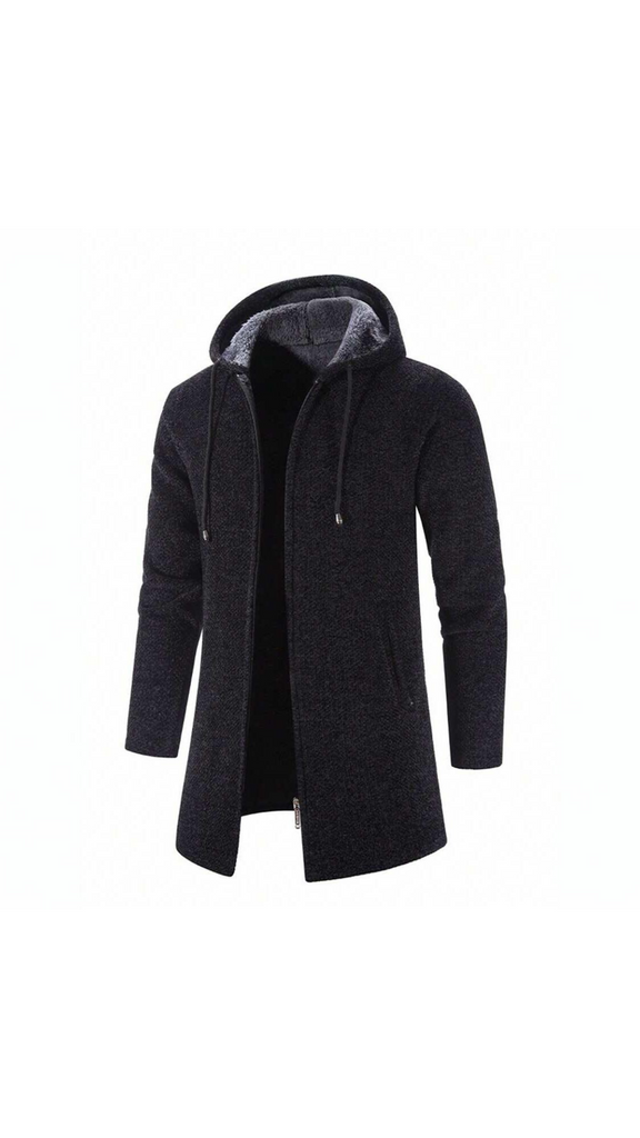 Men's Solid Color Zip Up Drawstring Hooded Fleece Jacket