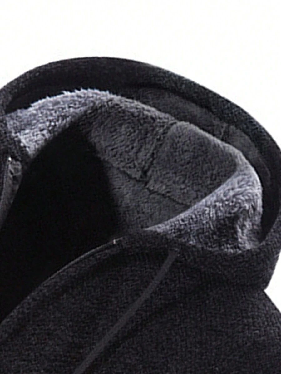 Men's Solid Color Zip Up Drawstring Hooded Fleece Jacket