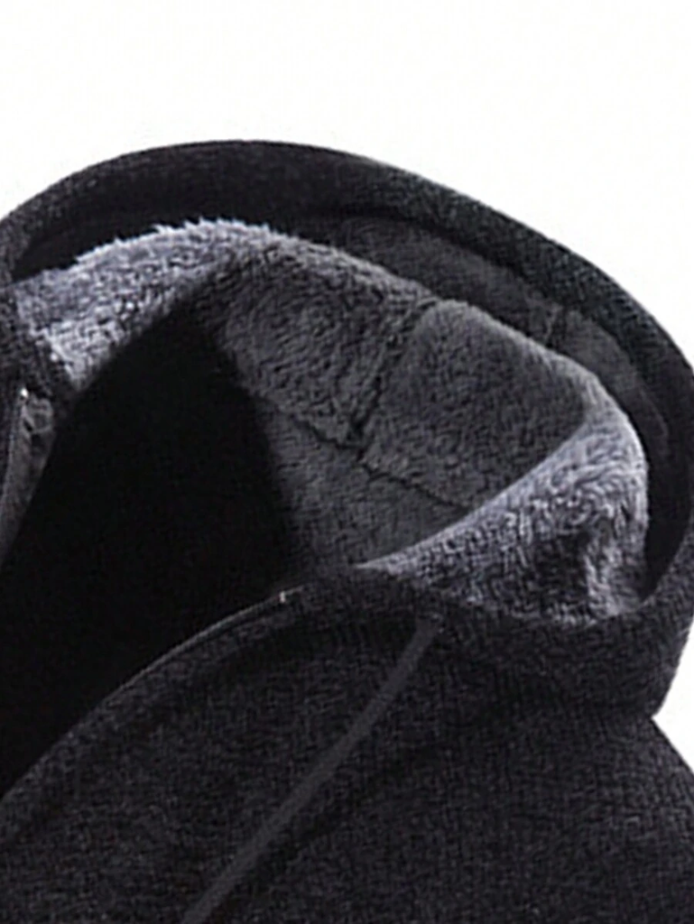 Men's Solid Color Zip Up Drawstring Hooded Fleece Jacket