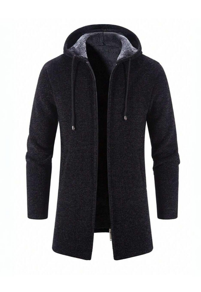 Men's Solid Color Zip Up Drawstring Hooded Fleece Jacket