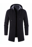 Men's Solid Color Zip Up Drawstring Hooded Fleece Jacket