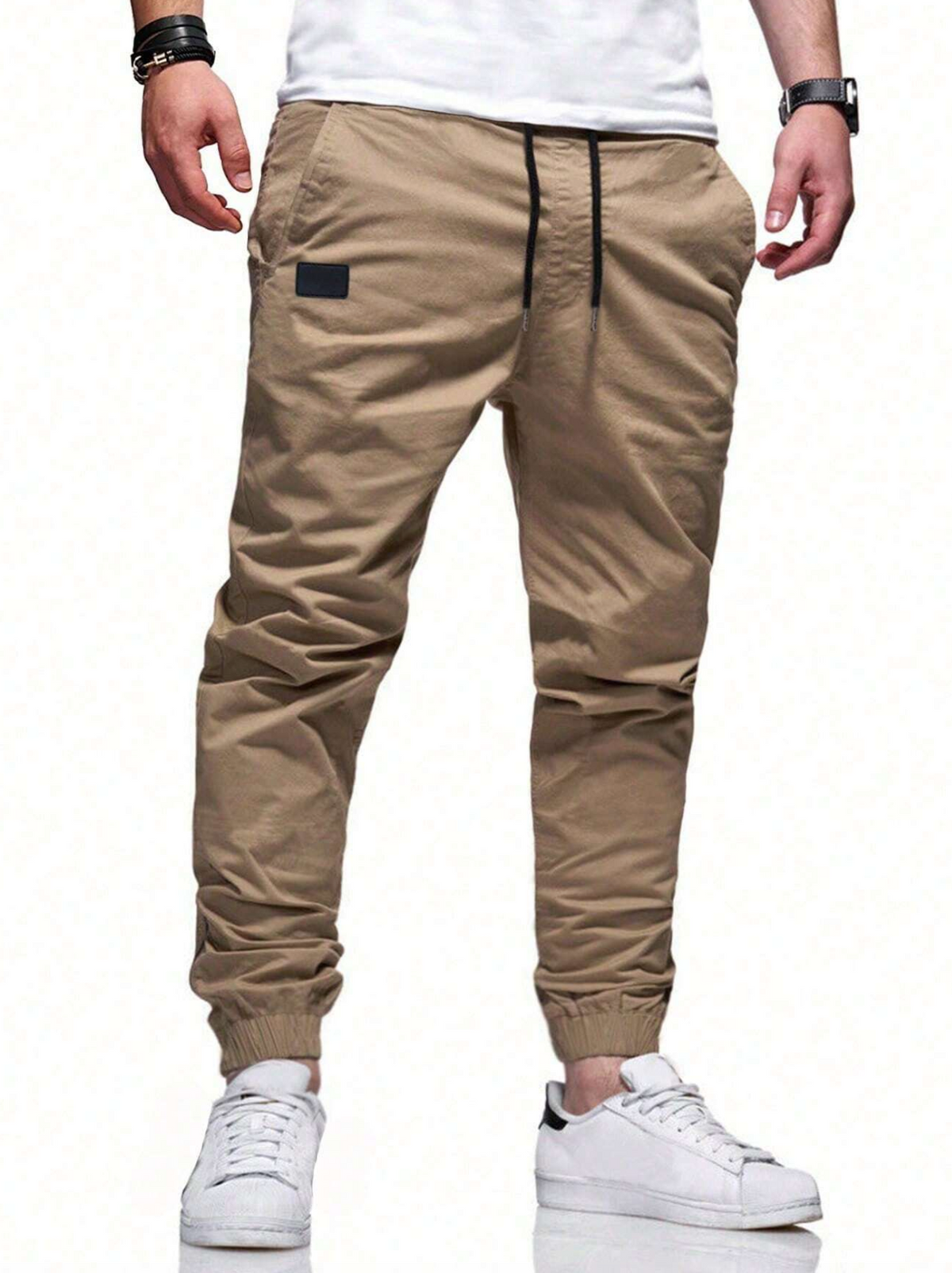 Pantalones zanahoria con cintura con cordón para hombre 