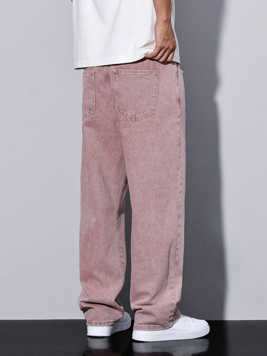 Loose Men Slant Pocket Straight Leg Jeans