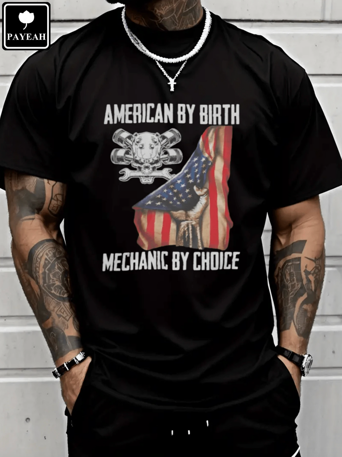 Camiseta "American By Birth Mechanic By Choice" (100 % algodón pesado) 