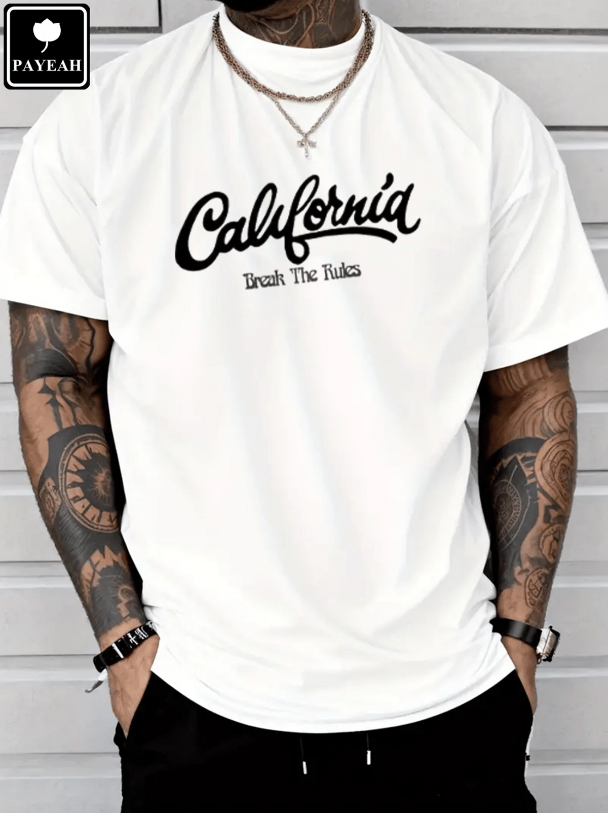 Camiseta estampada de California para hombre, 100 % algodón grueso 