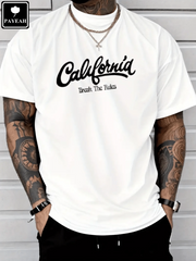 Camiseta estampada de California para hombre, 100 % algodón grueso 