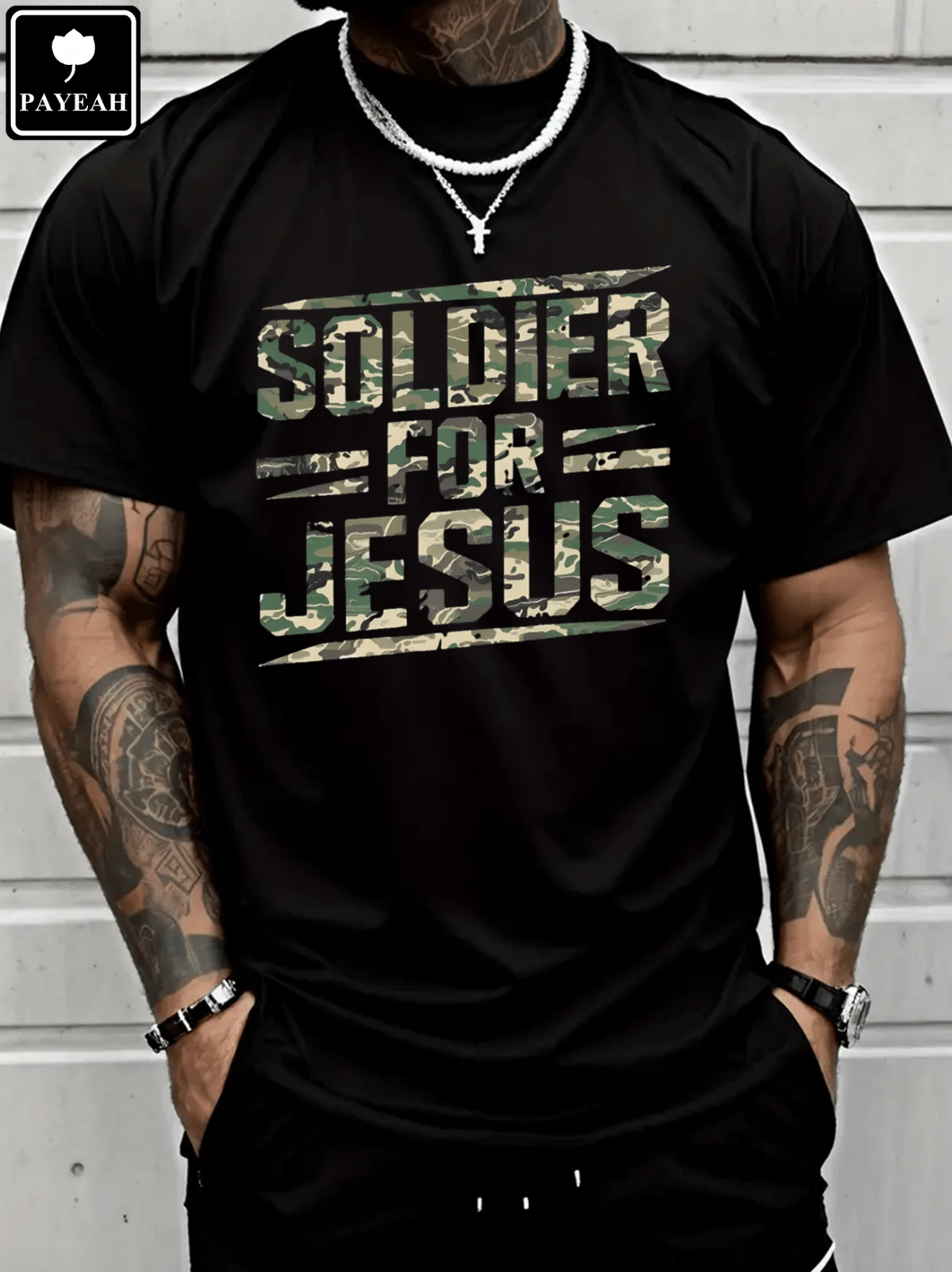 Camiseta cristiana "Soldado por Jesús" para verano, 100 % algodón pesado 