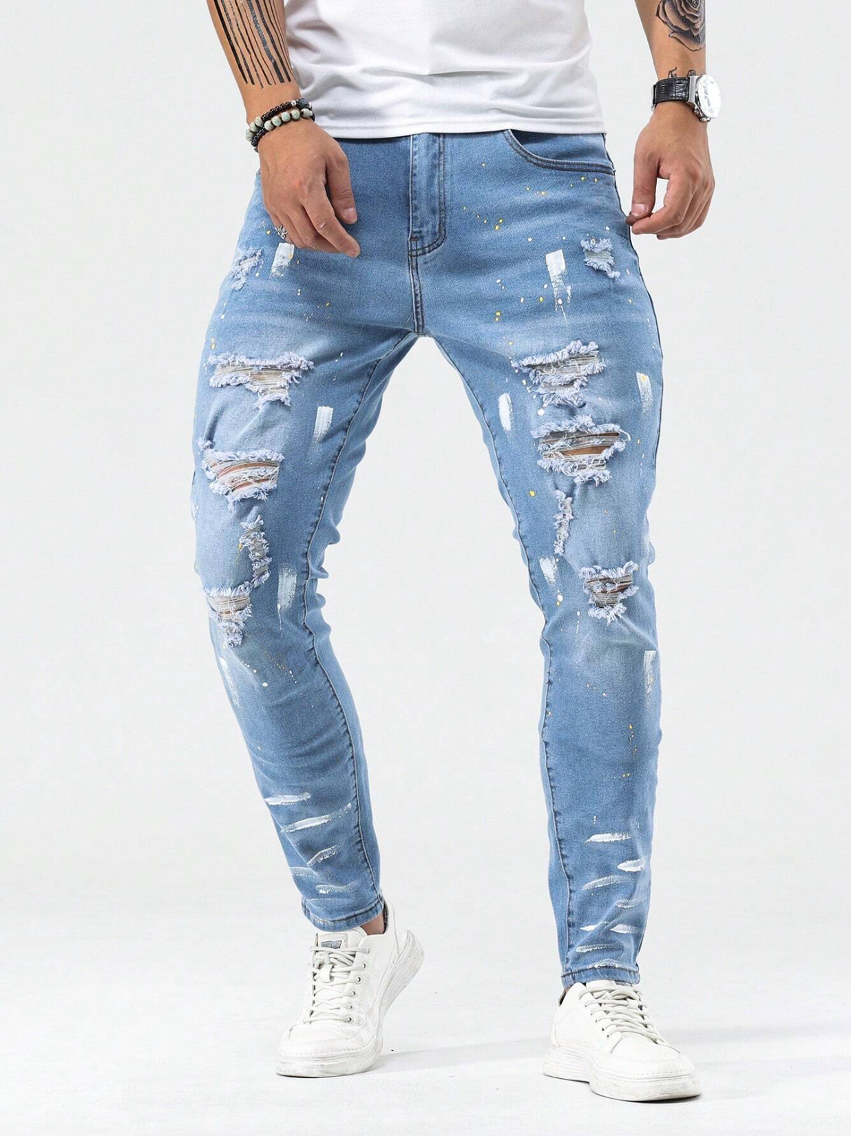 Skinny Jeans Most Popular Men's Jeans 2019 Men Cotton Ripped