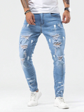 Men Cotton Ripped Frayed Skinny Jeans