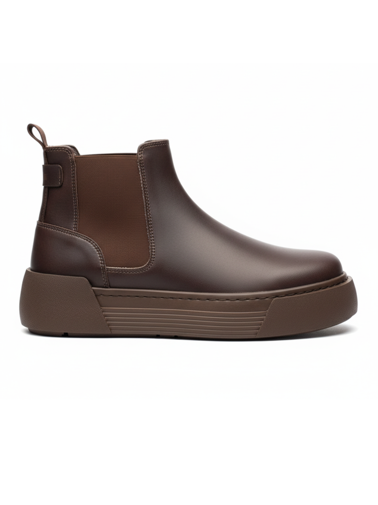 Chelsea Platform Elevating Chunky Fashionable Men's Brown Boots