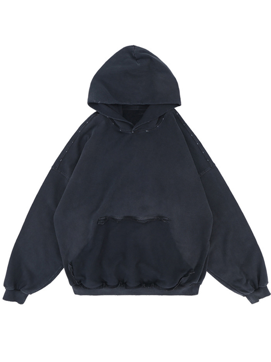 Sudadera con capucha desgastada con diseño de bolsillo invertido