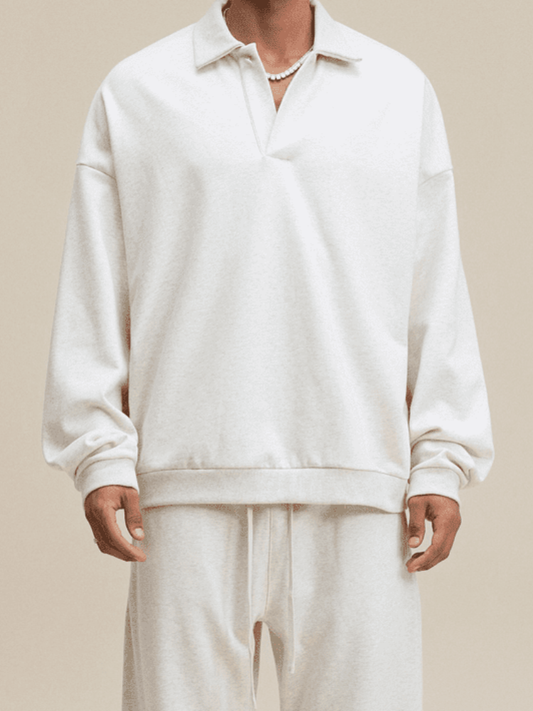 Half-Placket Polo Collar Oversized Sweatshirt
