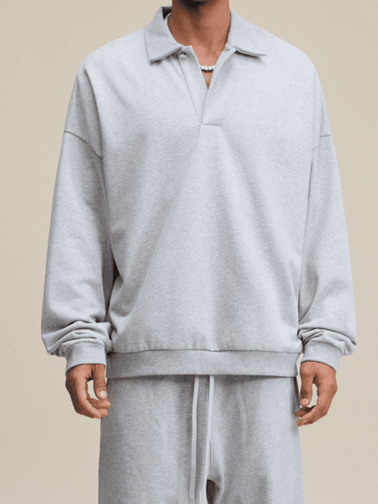 Half-Placket Polo Collar Oversized Sweatshirt