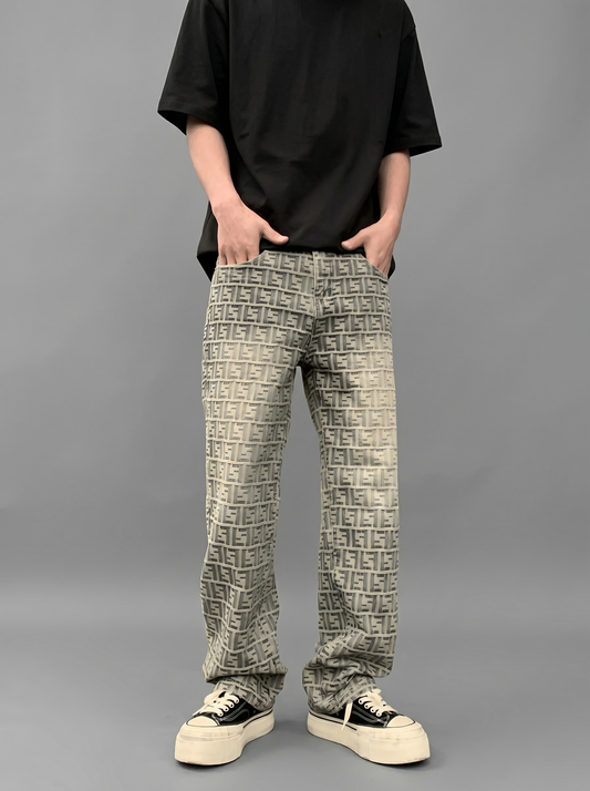 Jacquard Monogram Straight-Leg Vintage Jean