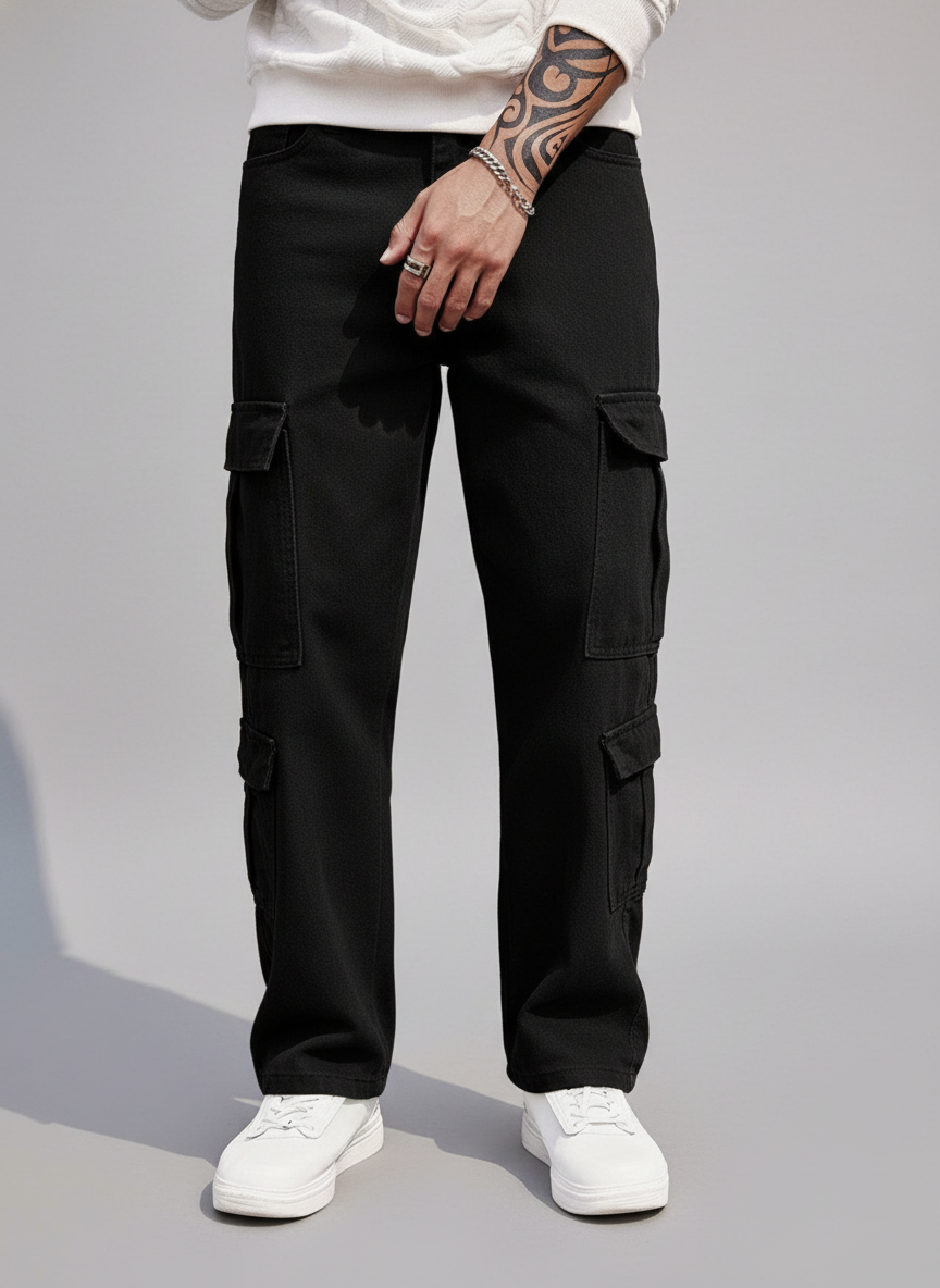 Men's Cotton Flap Pocket Side Cargo Jeans